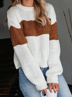 Women's Casual Crew Neck Striped Knit Sweater