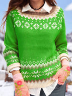 Casual Floral Round Neck Long Sleeve Sweater