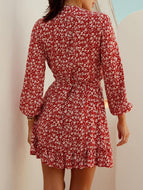 Floral Red Ruffle Dress