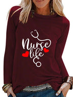 Nurseeireg Letter Print Casual Crew Neck Long Sleeve T-shirt