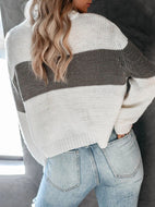 Women's Casual Crew Neck Striped Knit Sweater