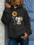 Plus Size  Women's Sunflower Letters Printed Hooded Sweatshirt