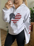 Women's Zipper Shirt 3D Printing Long-sleeved Lapel Sweatshirt