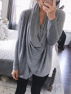 Spring/Autumn Irregular Pile Collar Long-sleeved Casual Women's Tops