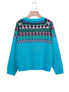 Pure Color Printed Knitted Sweater Sweater