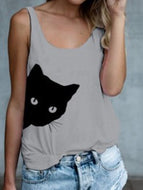 Sleeveless Cat Head Print Vest Sleeveless