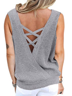 Waffle Deep V-neck Backless Sexy Undershirt Top