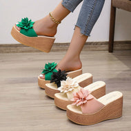 Wedge Heel Flower Platform Heel Large Size Women's Sandals Simple Beach Slippers