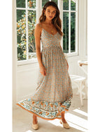 Big Swing Skirt Maxi Dresses European Beauty Bohemian V-Neck Sling Floral Dress For Holiday