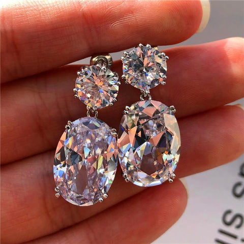 Fashionable Large Zirconia Glitter Earrings