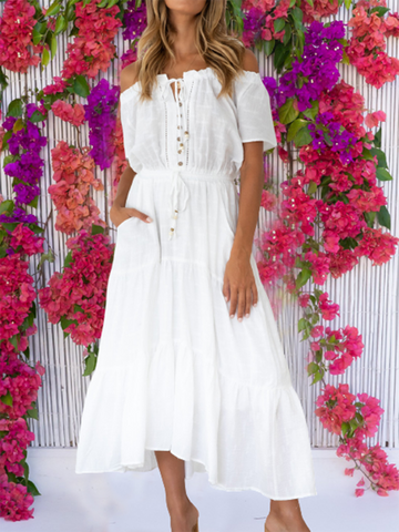 A-Line Solid Boho Frill Dress