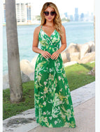 Bohemian Floral Sling Dress Seaside Beach V-Neck Women's Plus Size Robe Maxi Dresses