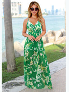 Bohemian Floral Sling Dress Seaside Beach V-Neck Women's Plus Size Robe Maxi Dresses