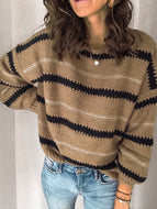 Autumn/Winter New Style Striped Stitching Long-sleeved Casual Loose Sweater