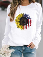 Sunflower Print Long-sleeved Sweatshir Tops