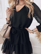 Black V-Neck Long Sleeve Dress