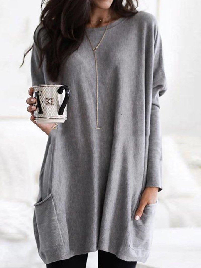 Round Neck Solid Color Loose Casual Long-sleeved Sweater