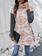 Patchwork Printed Long Sweater