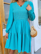 Pure Color Casual V-neck Dress