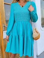 Pure Color Casual V-neck Dress