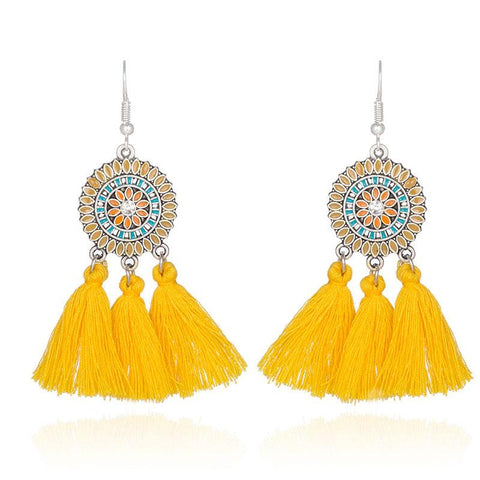 Sunflower Tassel Earrings Long Alloy Drop Oil Fan-shaped Earrings