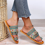 Large Size Flat Sandals Women's Ethnic Style Bohemian Pullover Toe Sandals