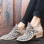 Leopard Chunky Heel Canvas Boots