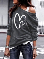 Women's Heart Print Strapless Sweatshirt Tops