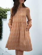 Long Sleeve Leopard Pocket Dress