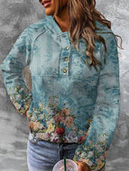 Long Sleeve Hoodie Cotton-Blend Floral Sweatshirt