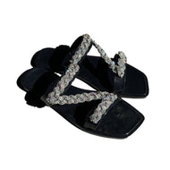 Bright Diamond Flat Bottom Sandals Large Size European and American Ins Slippers