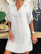 Solid Color V-neck Suit Collar Five-part Sleeve Casual Dress