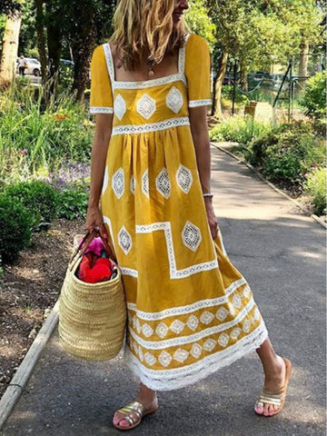 Fashion Bohemian Print Short Sleeve Dress