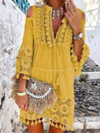 Summer V-Neck Lace Fringe Beach Dress