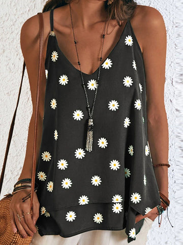 Printed Camisole Sleeveless V-neck Casual Top T-shirt