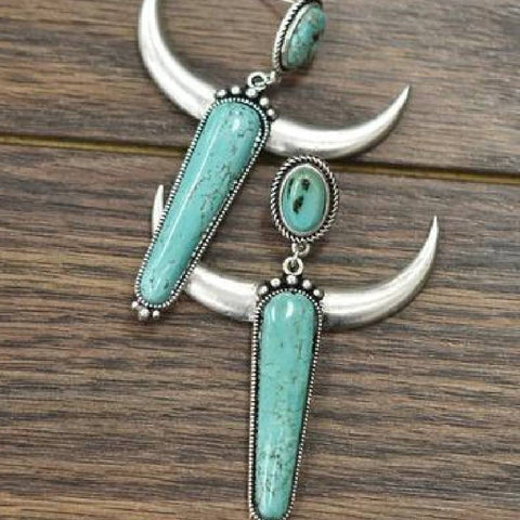 Vintage Silver-plated Turquoise Horn Earrings