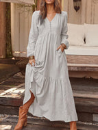 Cotton and Linen Retro Casual Long Sleeve Dress