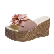 Wedge Heel Flower Platform Heel Large Size Women's Sandals Simple Beach Slippers