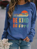 Printed Loose Crew Neck Sweatshirt-Rainbow Letter