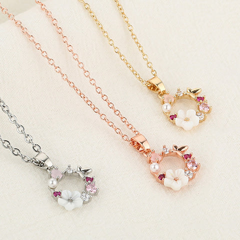 Romantic Flower Garland Rose Gold Necklace Pendant Gifts for Girls