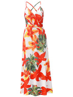 Bohemian Floral Sling Dress Seaside Beach V-Neck Women's Plus Size Robe Maxi Dresses