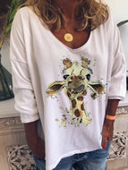 Long-sleeved T-shirt Printed Animal Pattern Printed Oversized Top