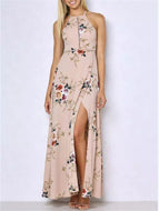 Sleeveless Hollow Backless Vintage Flower Dress Double Layer Opaque Long Maxi Skirt