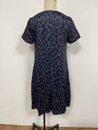 Summer Leopard Print V-Neck Short Sleeve Loose Oversized Dress