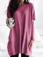 Round Neck Solid Color Loose Casual Long-sleeved Sweater