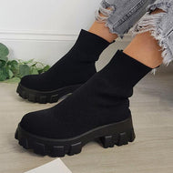 Women Chunky Sole Ankle Chelsea Sock Biker Boots