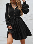 High Waist Long Sleeve Lace Dress