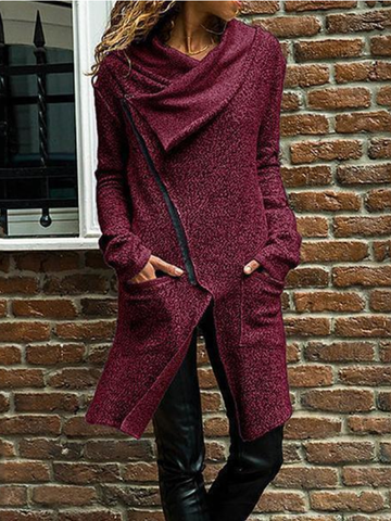 Autumn Zipper Long Fluffy Sweatshirt