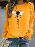 Women's Plus Size Bee Print Long Sleeve Loose Hoodless Sweater