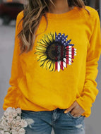 Sunflower Print Long-sleeved Sweatshir Tops